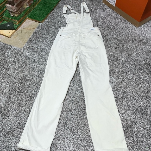 Judy Blue Overalls M Garment Dyed Straight Leg Ecru Off-White Stretch Denim Note - Picture 14 of 16